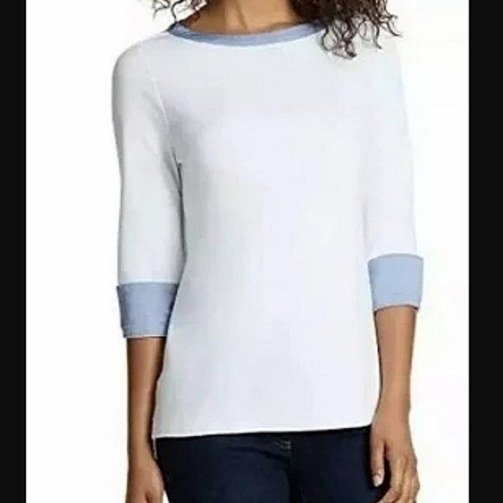 Nautica chambray trim white tunic XL